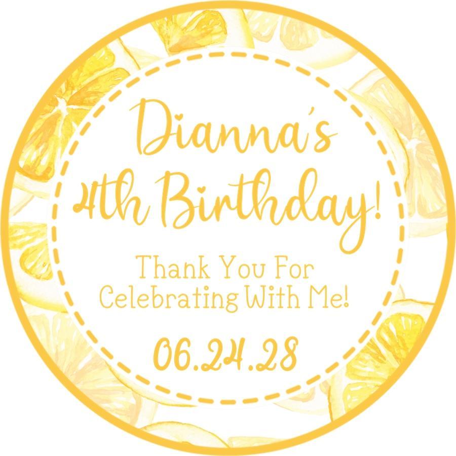 yellow lemon birthday sticker with citrus slices