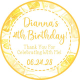 yellow lemon birthday sticker with citrus slices